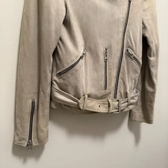 Allsaints Womens Suede Balfern Biker Jacket 2 Warm Taupe Quiet Luxury Western - Picture 4 of 11